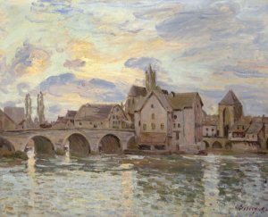 Le pont de Moret au soleil couchant